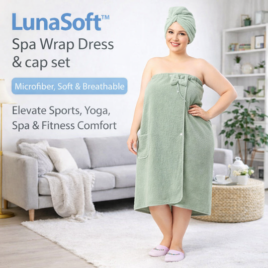 LunaSoft™ Spa Wrap Dress & Cap Set