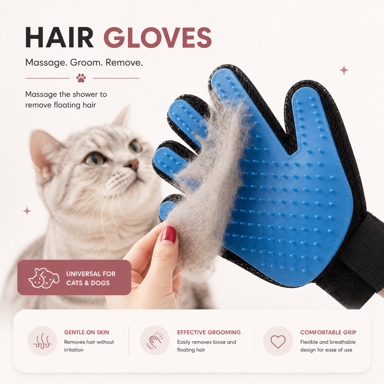Gentle Pet Grooming Gloves